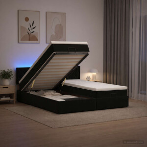 vidaXL Ottoman Bed met Matrassen en LED Zwart 200 x 200 cm fluweel