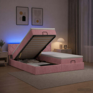 vidaXL LED Opslagbed met Matras Roze 200 x 200 cm Fluweel