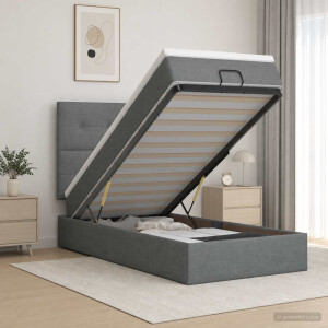 vidaXL Ottoman bed met matras Donkergrijs 90 x 200 cm Stof