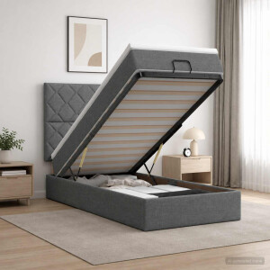 vidaXL Ottoman Bed met Matrassen en LED Donkergrijs 90 x 200 cm Stof