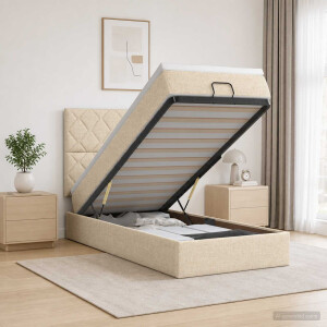 vidaXL Ottoman bed met matras Crèmekleurig 90 x 200 cm Stof