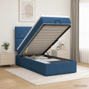 vidaXL Ottoman bed met matras met hoofdeinde Blauw 90 x 200 cm Stof