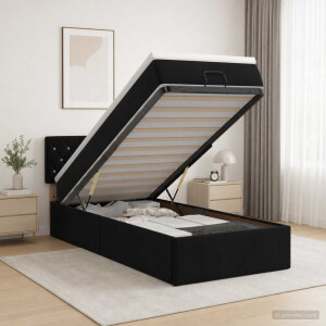 vidaXL Ottoman bed met matras Zwart 100 x 200 cm Fluweel