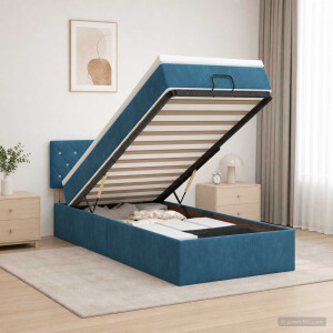vidaXL Ottoman bed met matras Donkerblauw 100 x 200 cm Fluweel