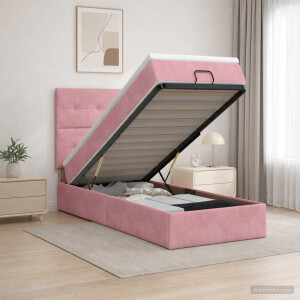vidaXL Ottoman Bed met Matrassen en LED Roze 90 x 190 cm fluweel