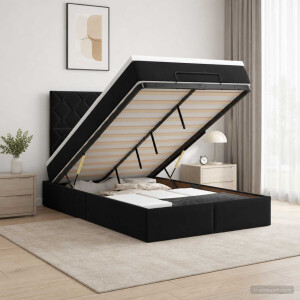 vidaXL Ottoman bed met matras Zwart 120 x 190 cm Fluweel