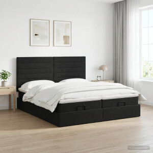 vidaXL Ottoman bed met matras met hoofdeinde 2 st Zwart Stof
