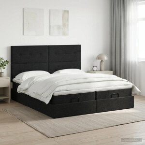 vidaXL Ottoman bed met matras met hoofdeinde 2 st Zwart Stof