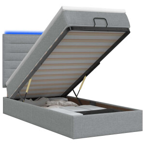 vidaXL Ottoman Bed met Matrassen en LED Lichtgrijs 100 x 200 cm Stof
