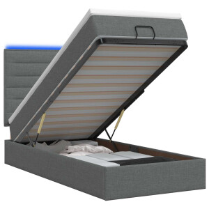 vidaXL Ottoman Bed met Matrassen en LED Donkergrijs 100 x 200 cm Stof