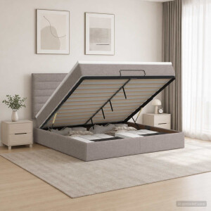 vidaXL Ottoman bed met matras met hoofdeinde Taupe 140 x 200 cm Stof