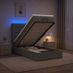 vidaXL Ottoman Bed met Matrassen en LED Donkergrijs 90 x 200 cm Stof