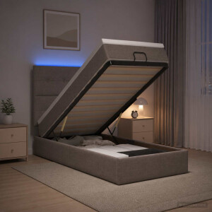 vidaXL Ottoman Bed met Matrassen en LED Taupe 100 x 200 cm Stof