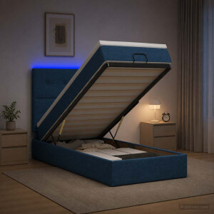 vidaXL Ottoman Bed met Matrassen en LED Blauw 90 x 200 cm Stof