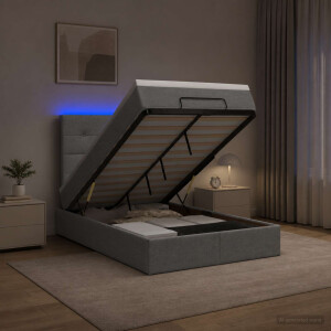 vidaXL Ottoman Bed met Matrassen en LED Lichtgrijs 120 x 190 cm Stof