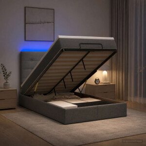 vidaXL Ottoman Bed met Matrassen en LED Donkergrijs 120 x 190 cm Stof