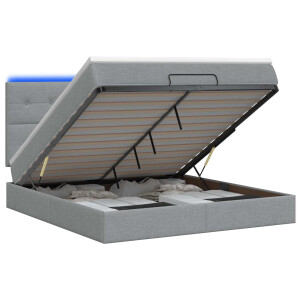 vidaXL Ottoman Bed met Matrassen en LED Lichtgrijs 140 x 190 cm Stof