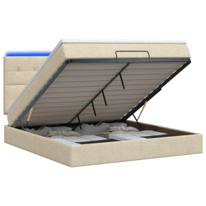 vidaXL Ottoman Bed met Matrassen en LED Crèmekleurig 140 x 190 cm Stof