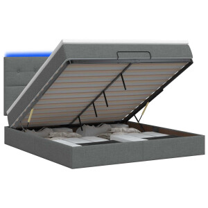 vidaXL Ottoman Bed met Matrassen en LED Donkergrijs 140 x 200 cm Stof