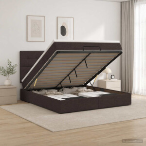 vidaXL Ottoman Bed met Matrassen en LED Donkerbruin 140 x 200 cm Stof