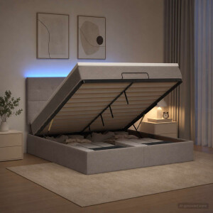 vidaXL Ottoman Bed met Matrassen en LED Taupe 140 x 200 cm Stof
