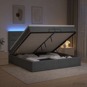 vidaXL Ottoman Bed met Matrassen en LED Donkergrijs 200 x 200 cm Stof