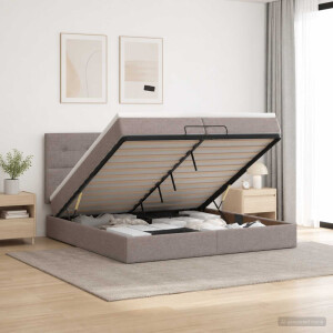 vidaXL Ottoman bed met matras met hoofdeinde Taupe 200 x 200 cm Stof