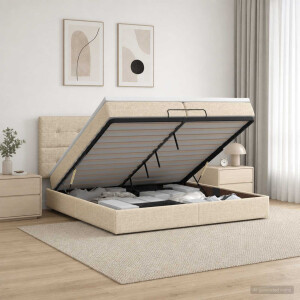 vidaXL Ottoman bed met matras Crèmekleurig 200 x 200 cm Stof
