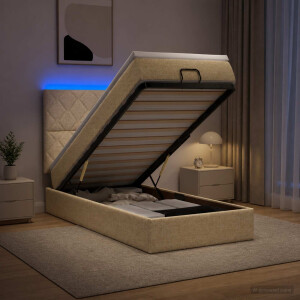 vidaXL Ottoman Bed met Matrassen en LED Crèmekleurig 90 x 200 cm Stof