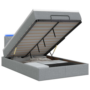vidaXL Ottoman Bed met Matrassen en LED Lichtgrijs 120 x 190 cm Stof