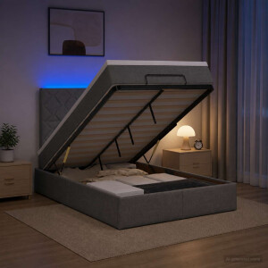 vidaXL Ottoman Bed met Matrassen en LED Donkergrijs 120 x 200 cm Stof
