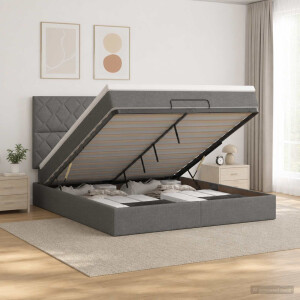 vidaXL Ottoman Bed met Matrassen en LED Donkergrijs 160 x 200 cm Stof