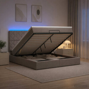 vidaXL Ottoman Bed met Matrassen en LED Taupe 180 x 200 cm Stof
