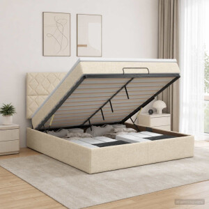 vidaXL Ottoman bed met matras Crèmekleurig 180 x 200 cm Stof