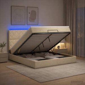 vidaXL Ottoman Bed met Matrassen en LED Crèmekleurig 180 x 200 cm Stof