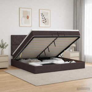 vidaXL Ottoman Bed met Matrassen en LED Donkerbruin 200 x 200 cm Stof