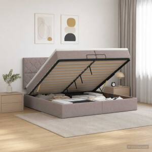 vidaXL Ottoman bed met matras met hoofdeinde Taupe 200 x 200 cm Stof