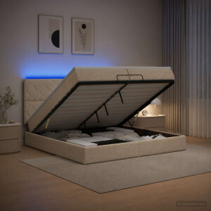vidaXL Ottoman Bed met Matrassen en LED Crèmekleurig 200 x 200 cm Stof