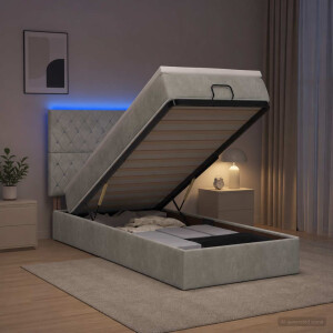 vidaXL Ottoman Bed met Matrassen en LED Lichtgrijs 90 x 200 cm fluweel