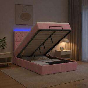 vidaXL Ottoman Bed met Matrassen en LED Roze 120 x 200 cm fluweel
