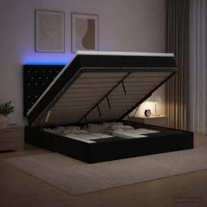vidaXL Ottoman Bed met Matrassen en LED Zwart 140 x 190 cm fluweel