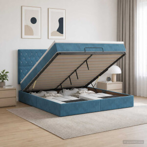 vidaXL Ottoman bed met matras Donkerblauw 160 x 200 cm Fluweel