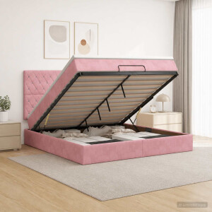 vidaXL Ottoman bed met matras met hoofdeinde Roze 140 x 200 cm Fluweel