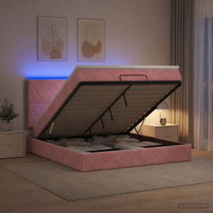 vidaXL Ottoman Bed met Matrassen en LED Roze 140 x 190 cm fluweel