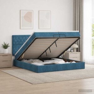 vidaXL Ottoman bed met matras Donkerblauw 200 x 200 cm Fluweel