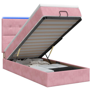 vidaXL Ottoman Bed met Matrassen en LED Roze 100 x 200 cm fluweel