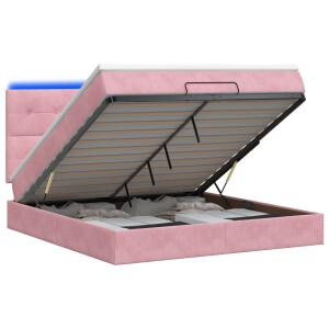 vidaXL Ottoman Bed met Matrassen en LED Roze 140 x 200 cm fluweel
