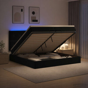vidaXL Ottoman Bed met Matrassen en LED Zwart 200 x 200 cm fluweel