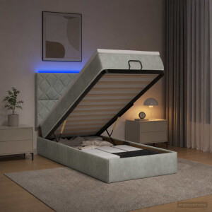 vidaXL Ottoman Bed met Matrassen en LED Lichtgrijs 80 x 200 cm fluweel
