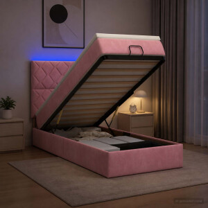 vidaXL Ottoman Bed met Matrassen en LED Roze 90 x 190 cm fluweel